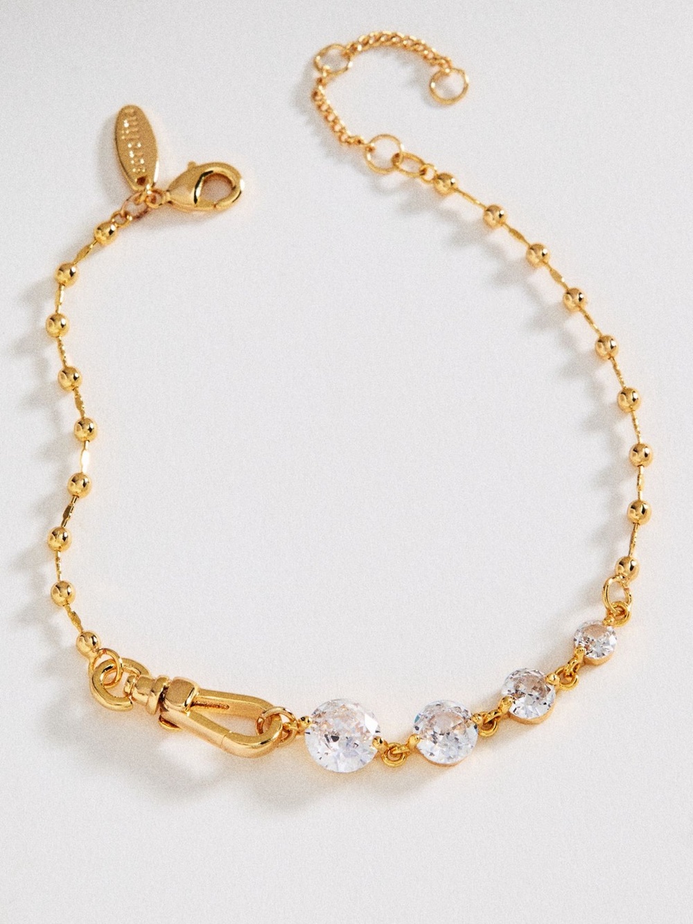Anthropologie 14K Gold Plated Brass Bead Bracelet with Clear CZ NEW